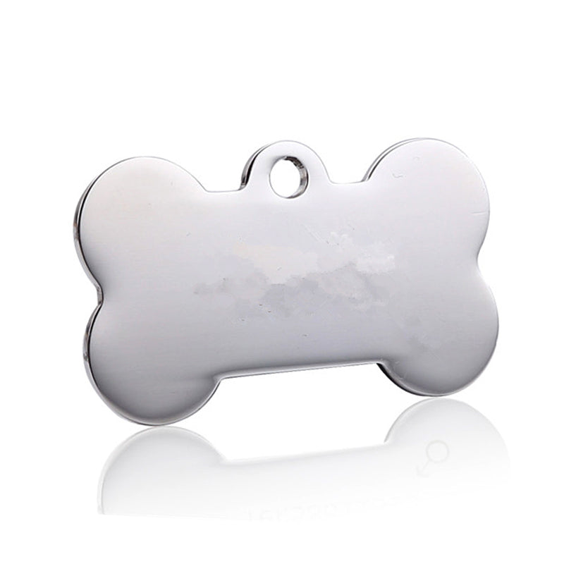 Silver bone-shaped pet ID tag, blank