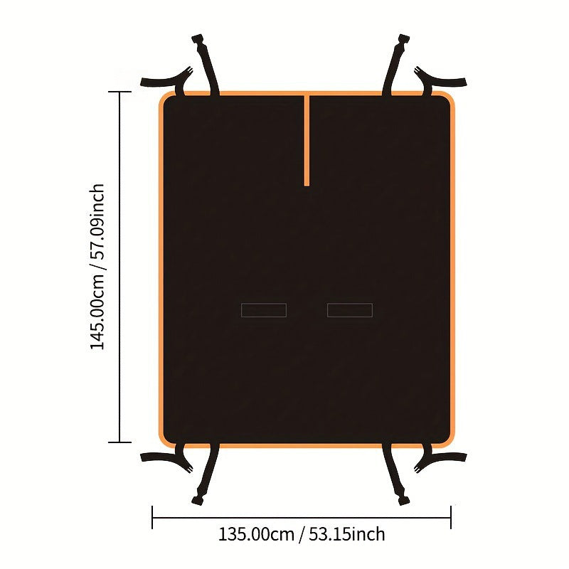 Size diagram: dog back seat cover measures approx. 145 × 135 cm