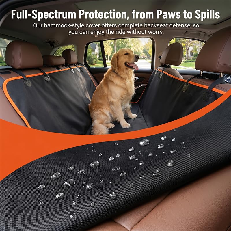 Hammock-style seat cover protecting the whole back seat from paws and spills